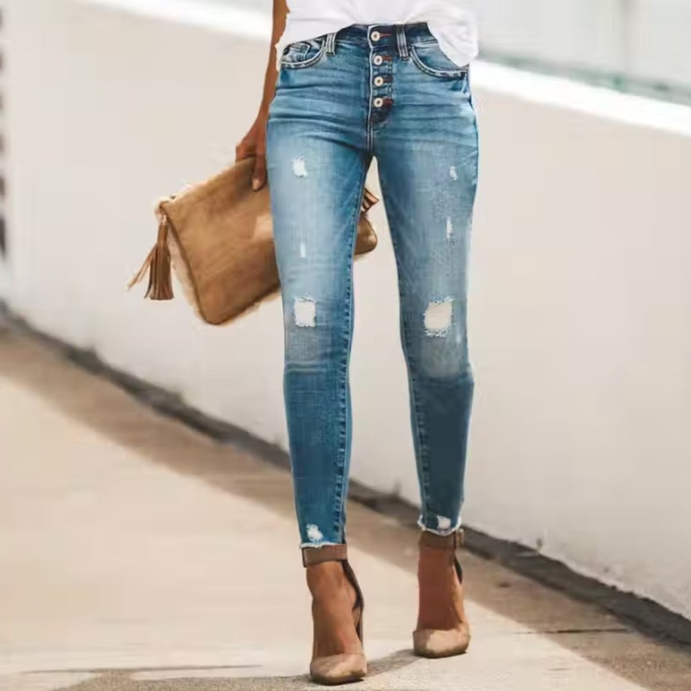 High Rise Distressed Skinny Ankle Jeans